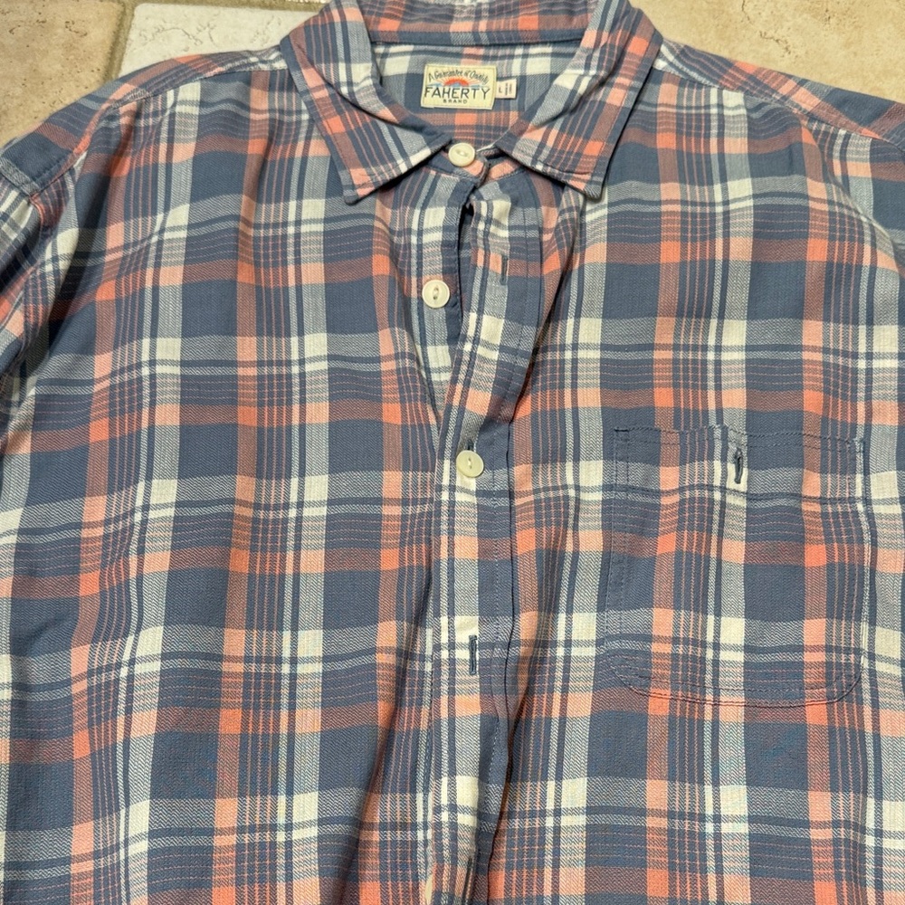 Faherty Coral and Gray Plaid Shirt - Picture 11 of 13